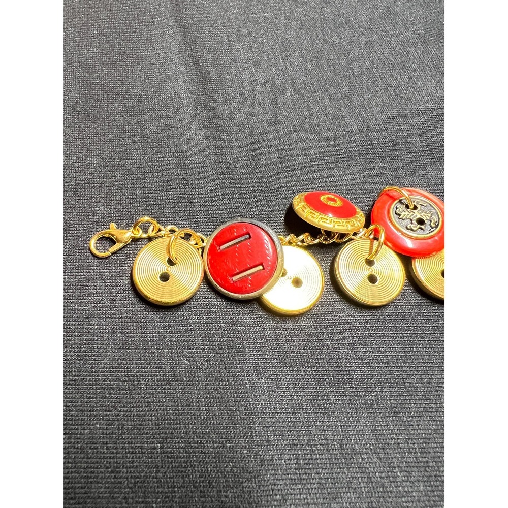Vintage Button Charm Bracelet: Gold and Red Buttons - 8 Inch - Picture 6 of 9